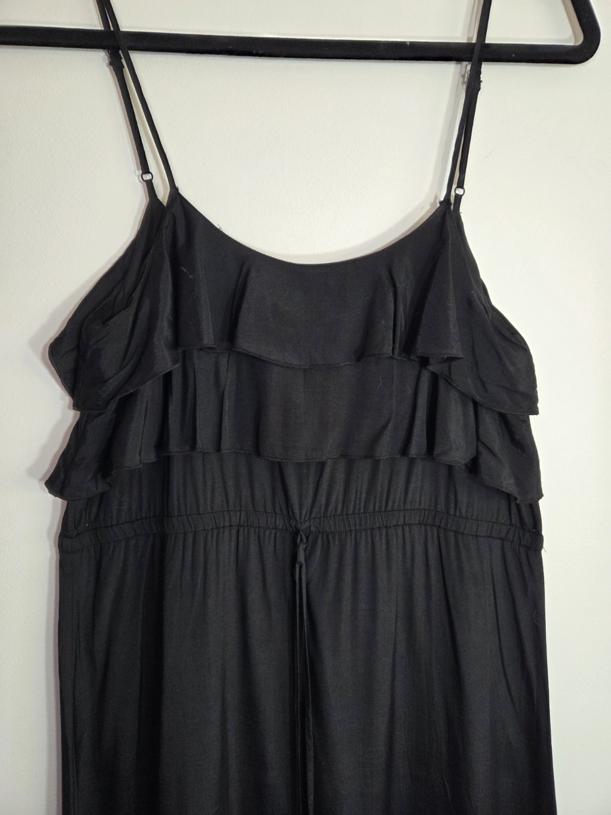 RACHEL GILBERT Size 0 Black Cotton / Viscose Beaded Ruffle Lined Maxi Dress