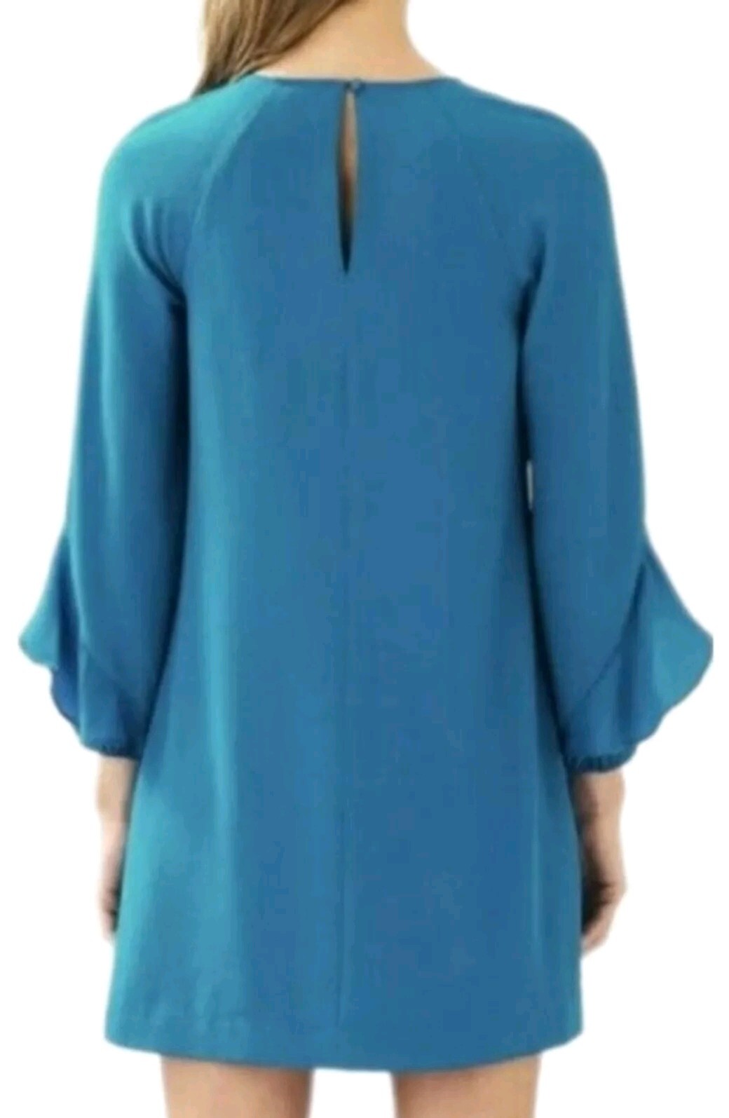 Lilly Pulitzer Leni Peacock blue embroidery beaded ruffle shift dress 4 NWT