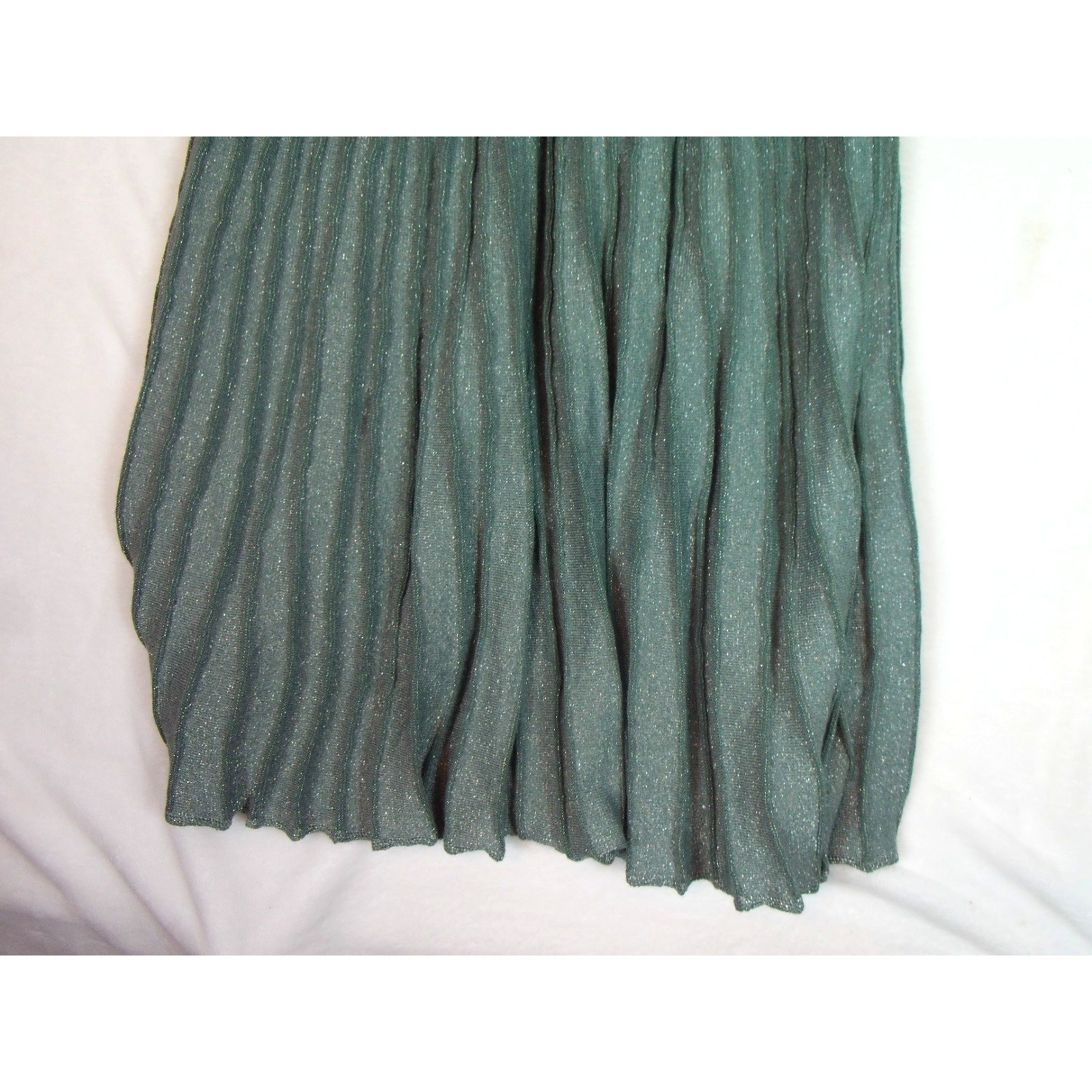 Soft Surroundings Green Silver Metallic Pleats Shimmer Midi Dress Size PS NWT