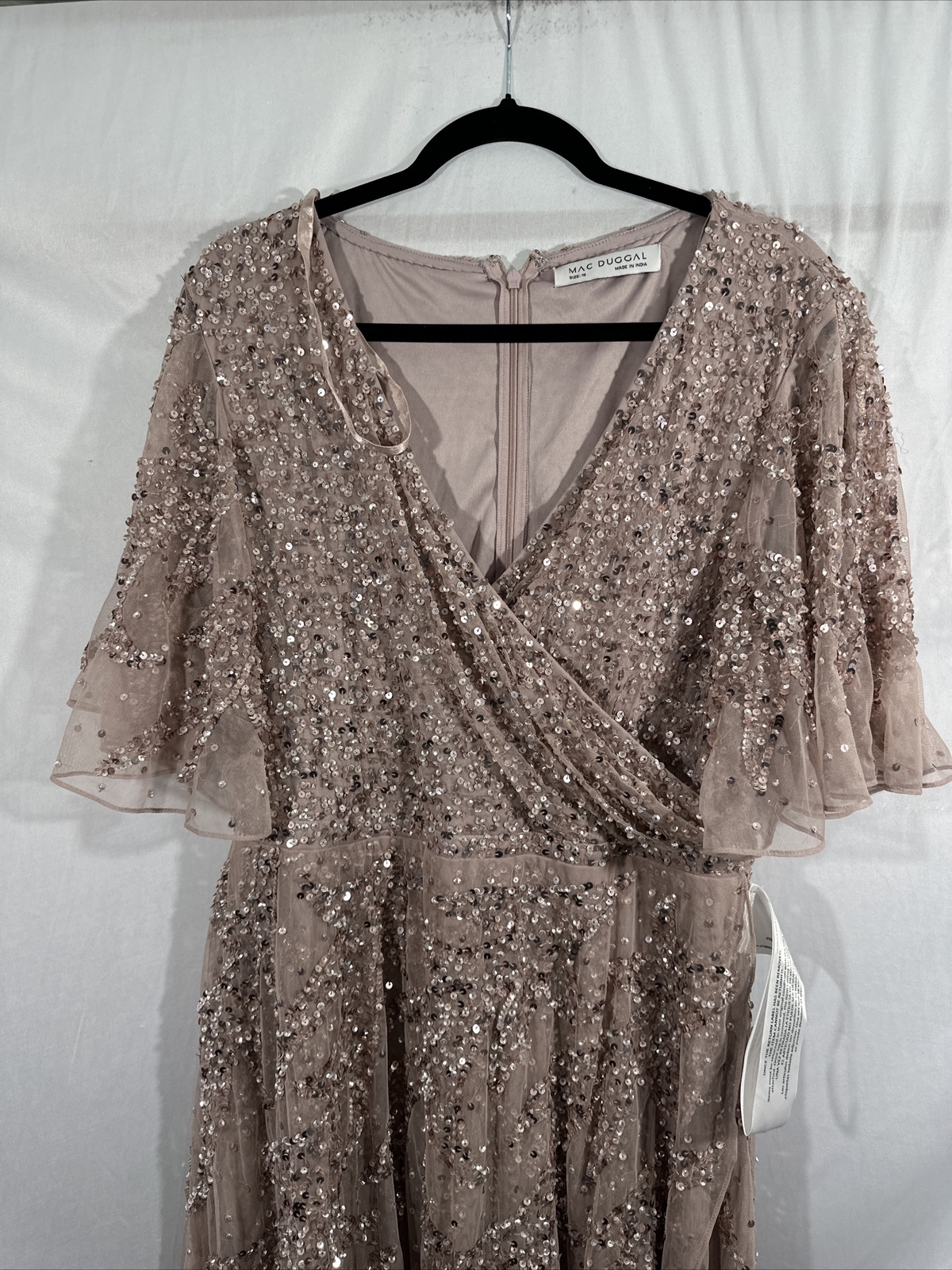 NWT $498 Mac Duggal [ 14 ] Sequined Butterfly Sleeve High Low Gown Lilac #G1932