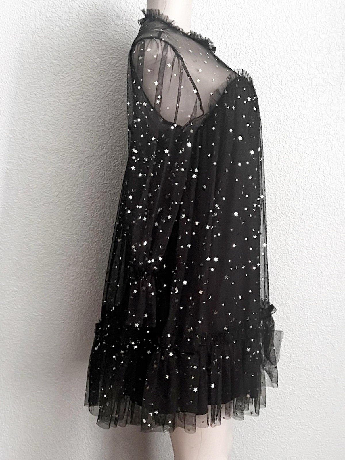 Witchy Celestial Silver Star Mesh Mini Black SZ M