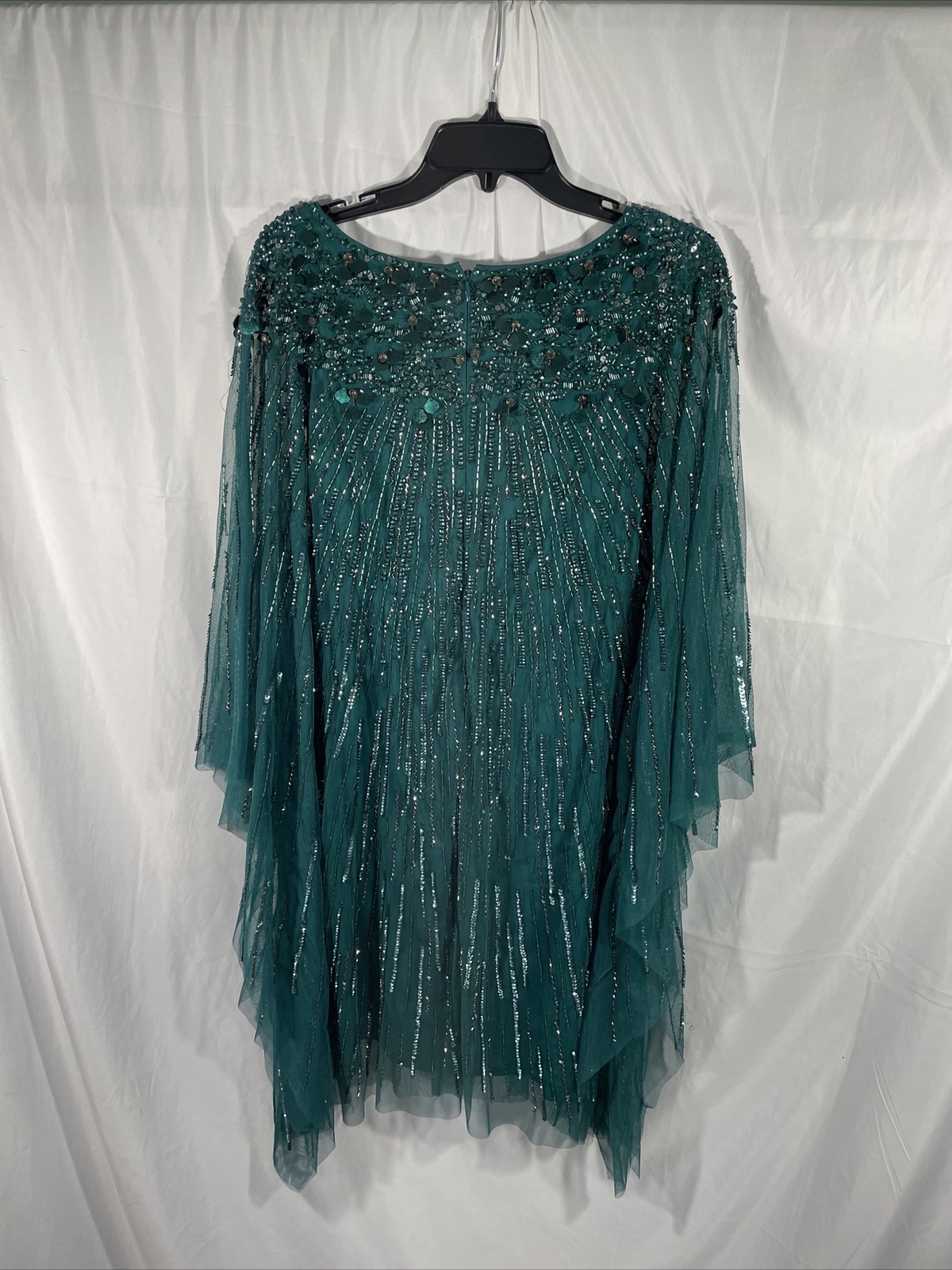NEW Adrianna Papell Beaded Sequin Mesh Kaftan Dress Dark Jade [SZ Small ] #G809