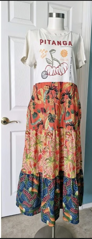 Anthropologie Farm Rio Graphic Tiered Maxi T-Shirt Dress Size XL New