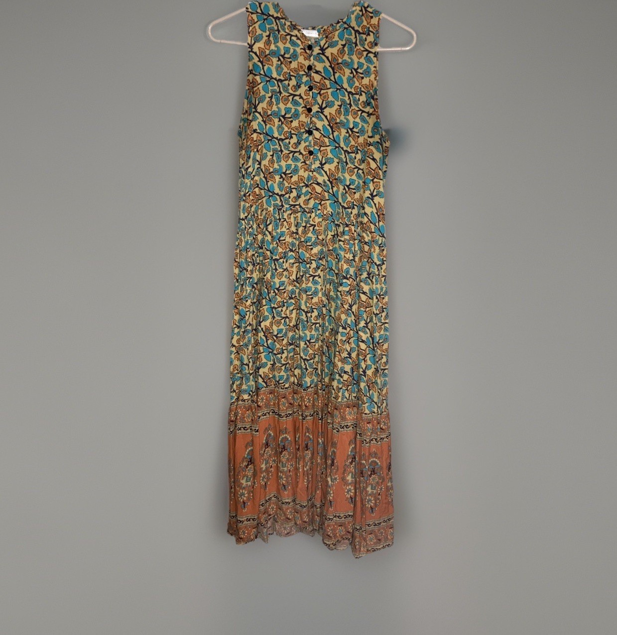 R. Vivimos Sleeveless Boho Floral Tiered Maxi Dress Indie Hippie Festival Sz L