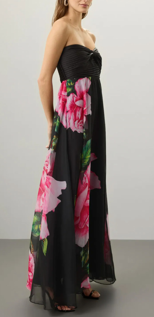 One33 Social Womens Strapless Black Floral Gown 2 Formal Dark Romantic TINY FLAW