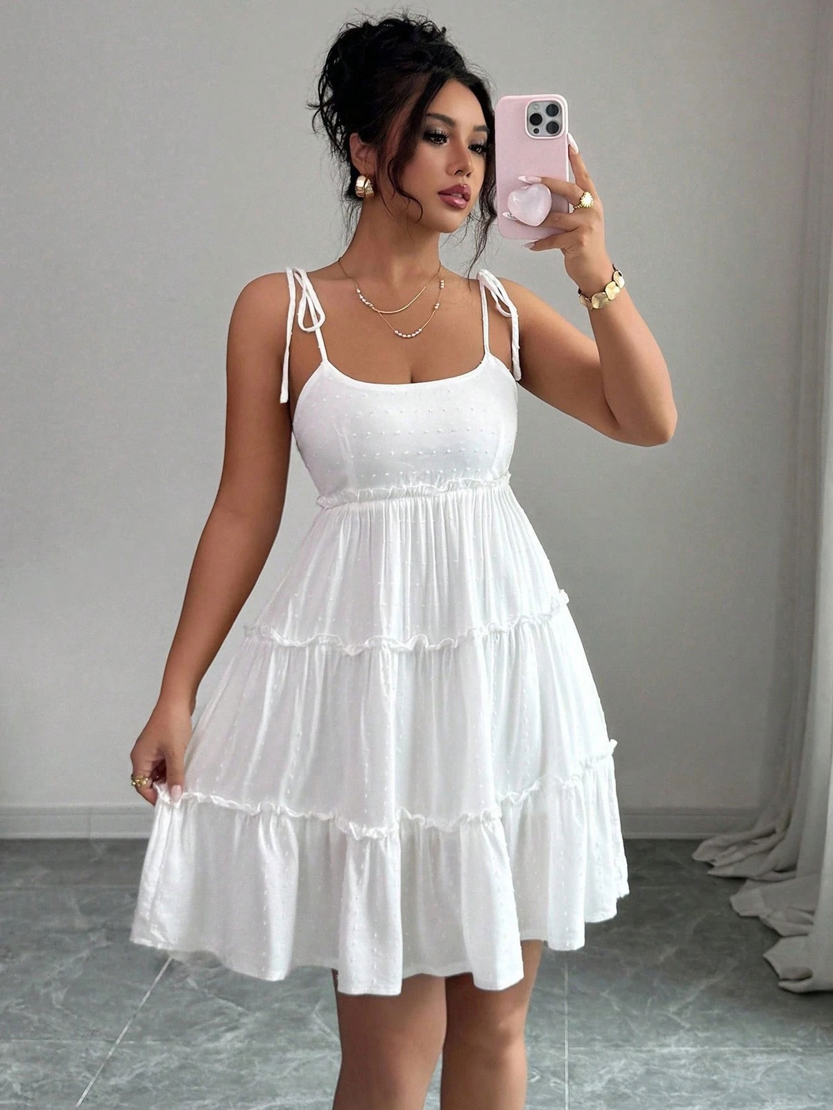 Womens White Spaghetti Strap Tiered Mini Dress Summer Sleeveless A Line Dress XL