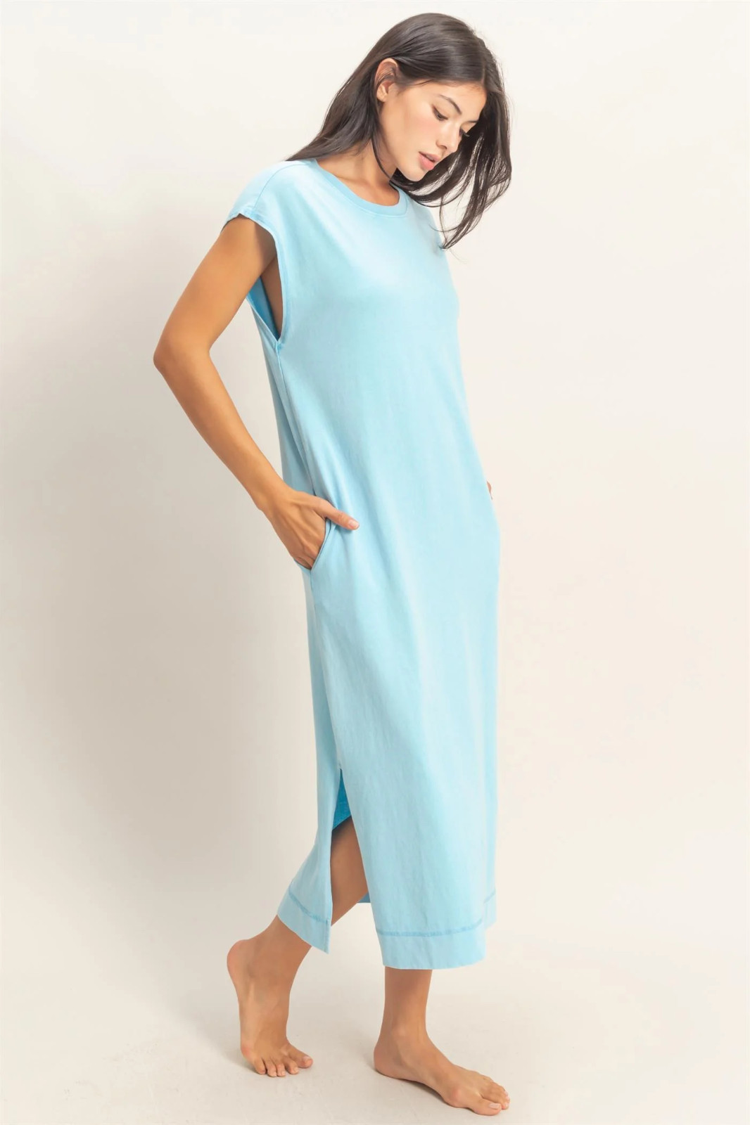 Double Zero Mineral Washed Casual Summer Tee Midi Dress – Women’s