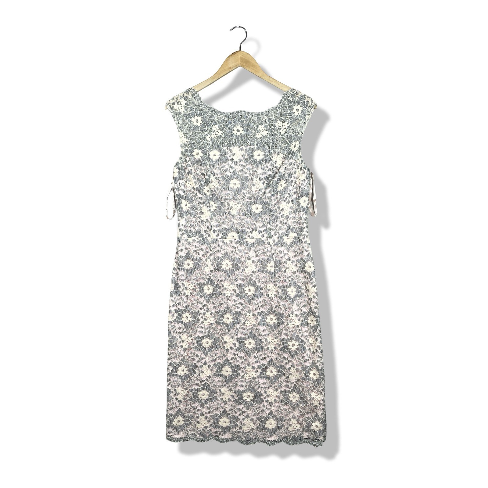 White House Black Market Sheath Dress Women 10 Pink Grey Lace Floral Classic