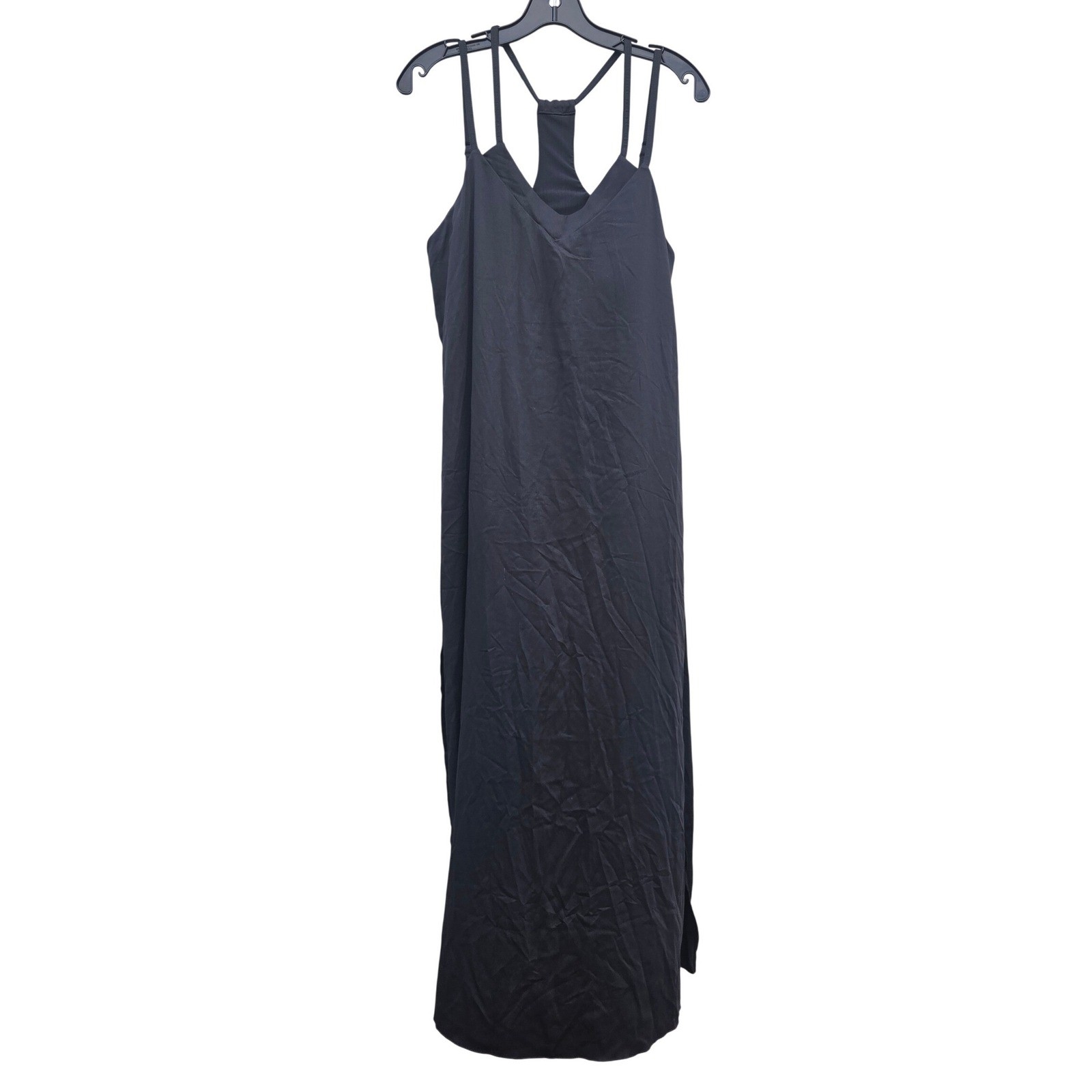 SheBird Black Bamboo Maxi Dress Bra Adjustable Straps Slit 5 Support Med Large