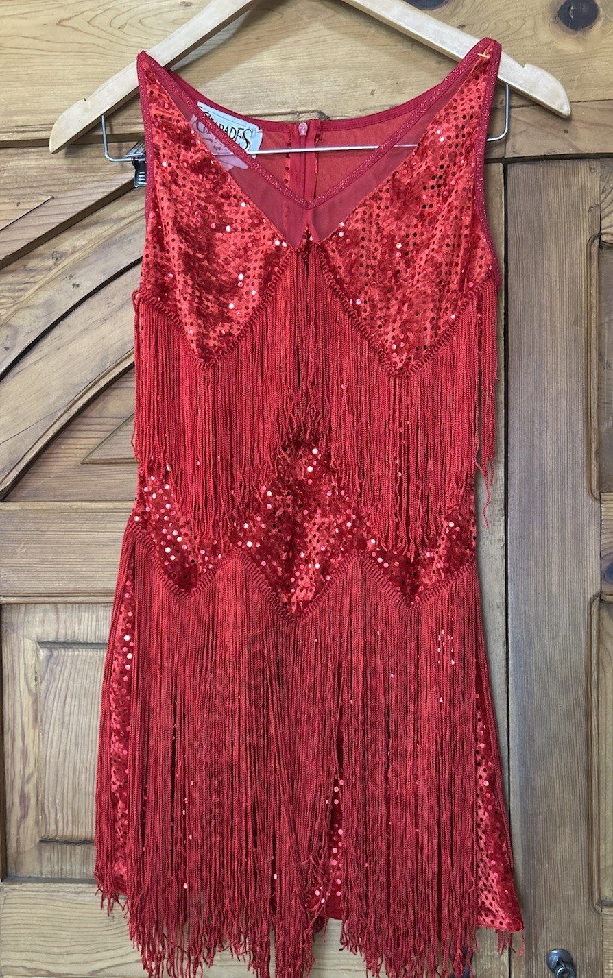 Vtg Charades Chicago red Flapper Sequin Fringe Dress Size Small HTF