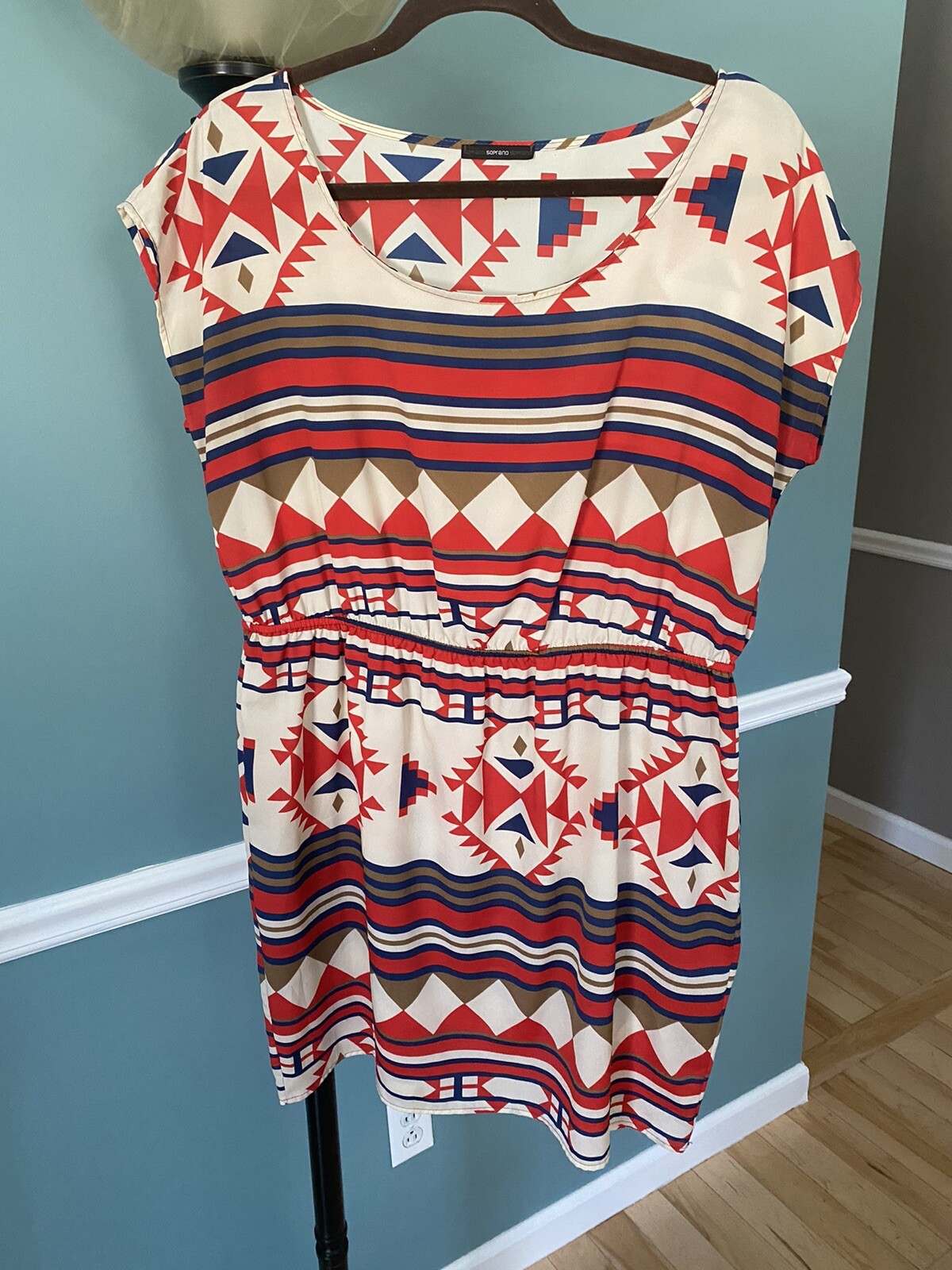 Soprano Casual Sleeveless Short Dress Multicolor Red Cream Blue Tan Unlined L
