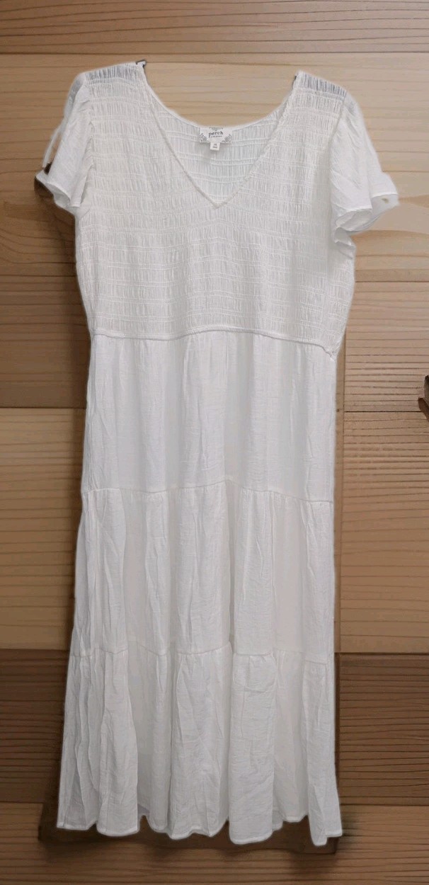 Perch By Blue Pepper White Cotton V Neck Rooch Top 1X Dress