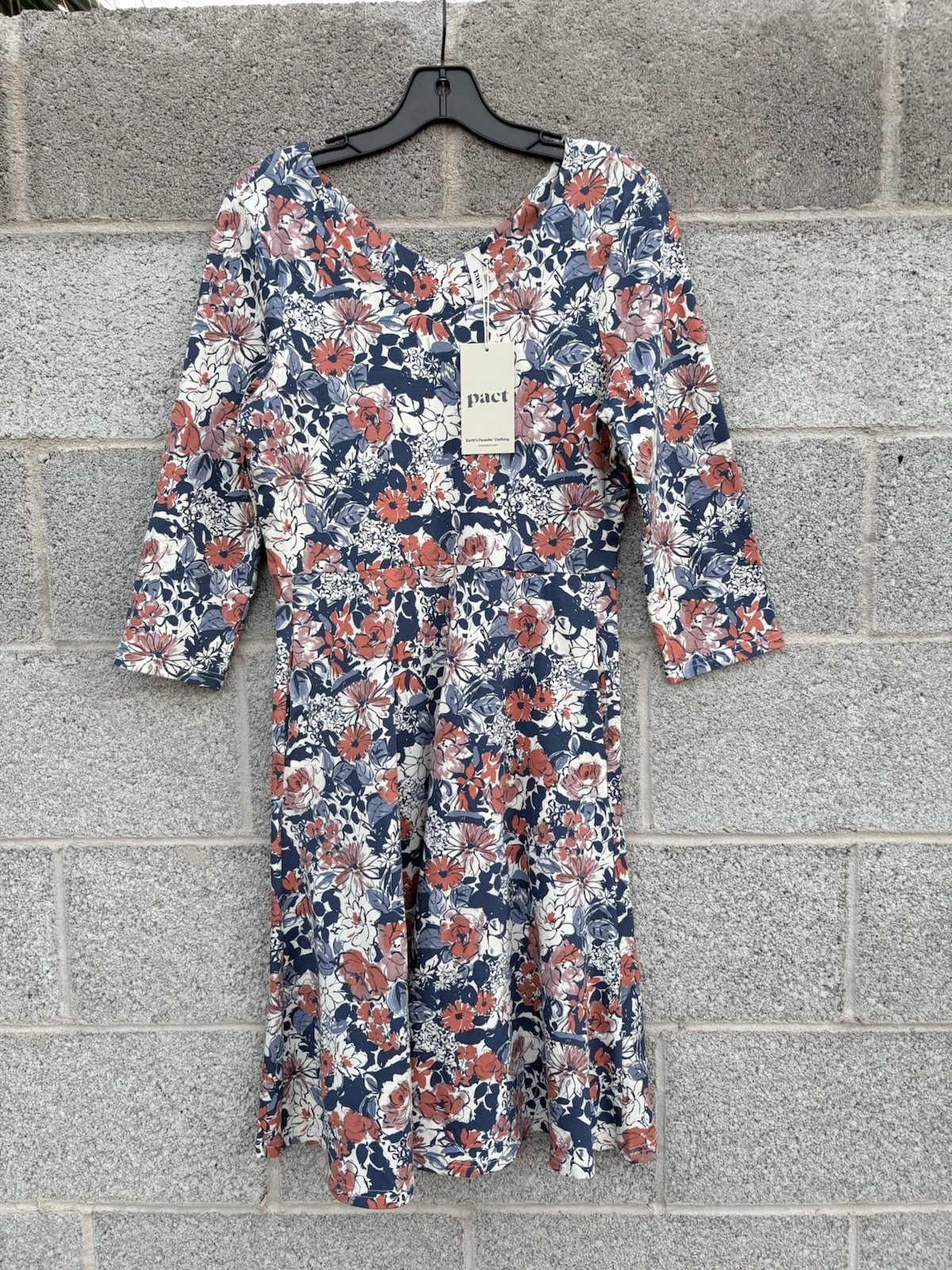 NWT Pact Midi Party Dress Small Autumn Cosmos Floral Fit & Flare Pockets V-Neck