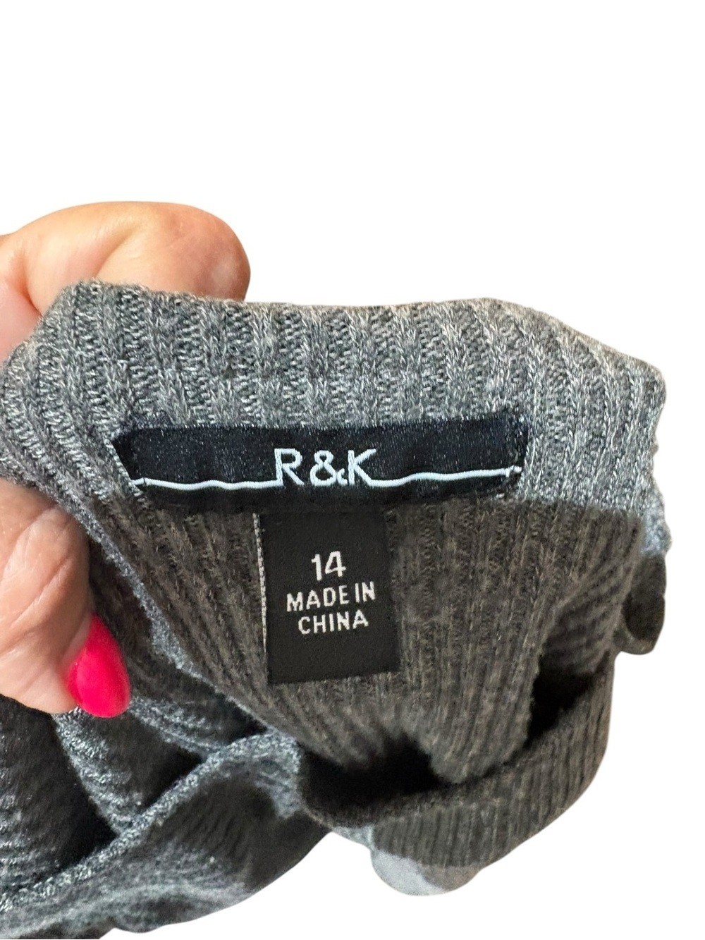 R&K Gray Ribbed Knit Dress & Waterfall Cardigan 2-Piece Set Size 14