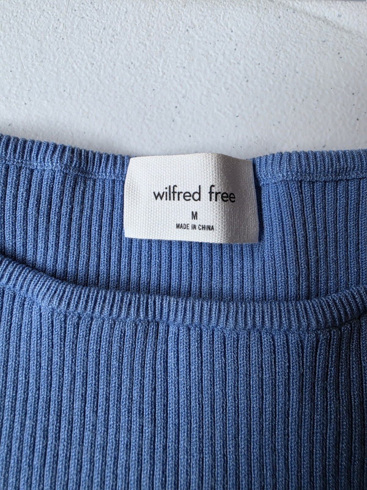 Wilfred Free Women’s Blue Ribbed Knit Sheath Dress Round Neck Knee Length M