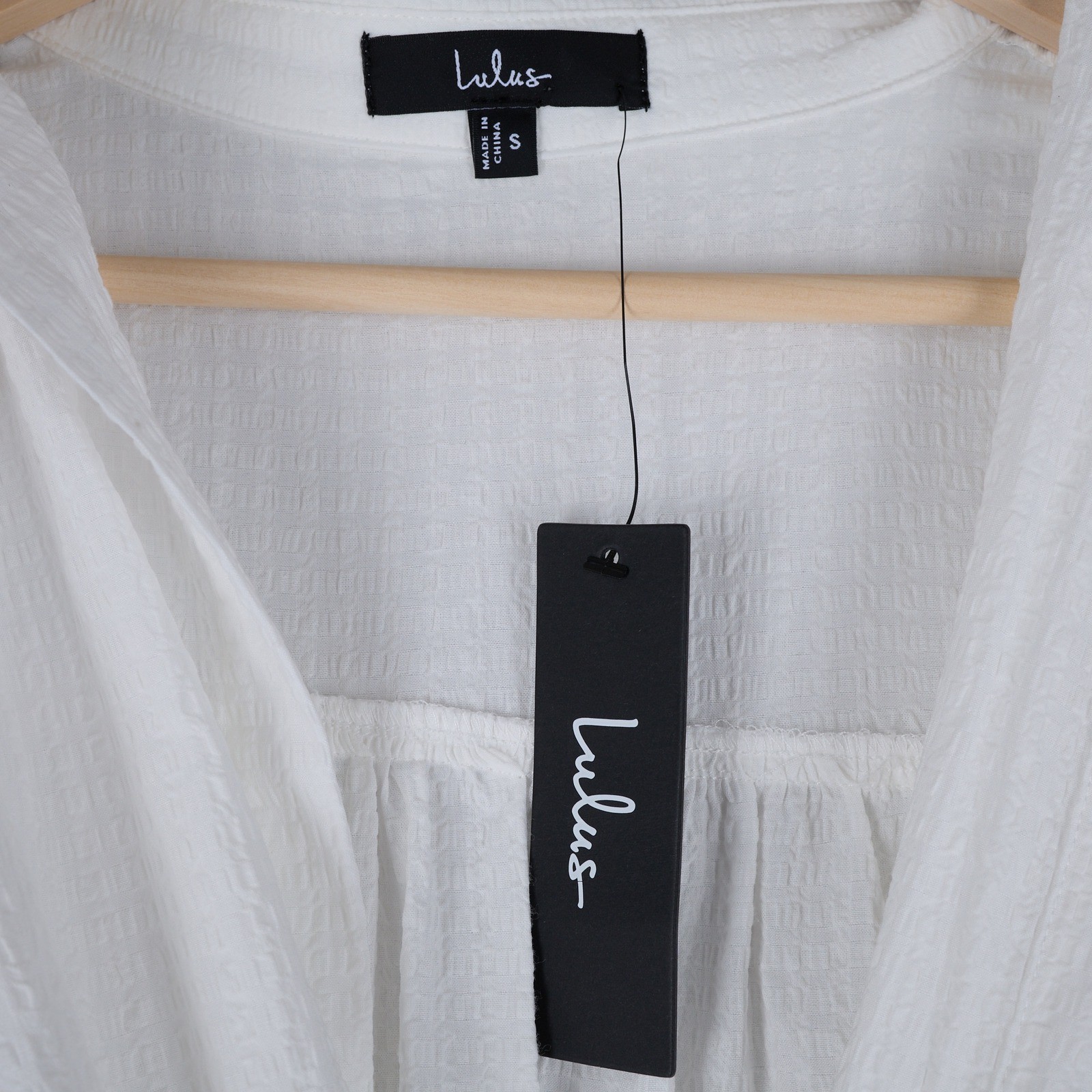 Lulus White Tie-Front Seersucker Midi Dress Short Sleeve Button Front Womens S