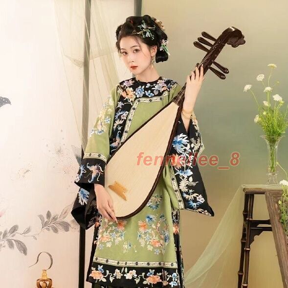 Qing Dynasty Womens Retro Chinese Costumes Dress Printed Hanfu Dress New