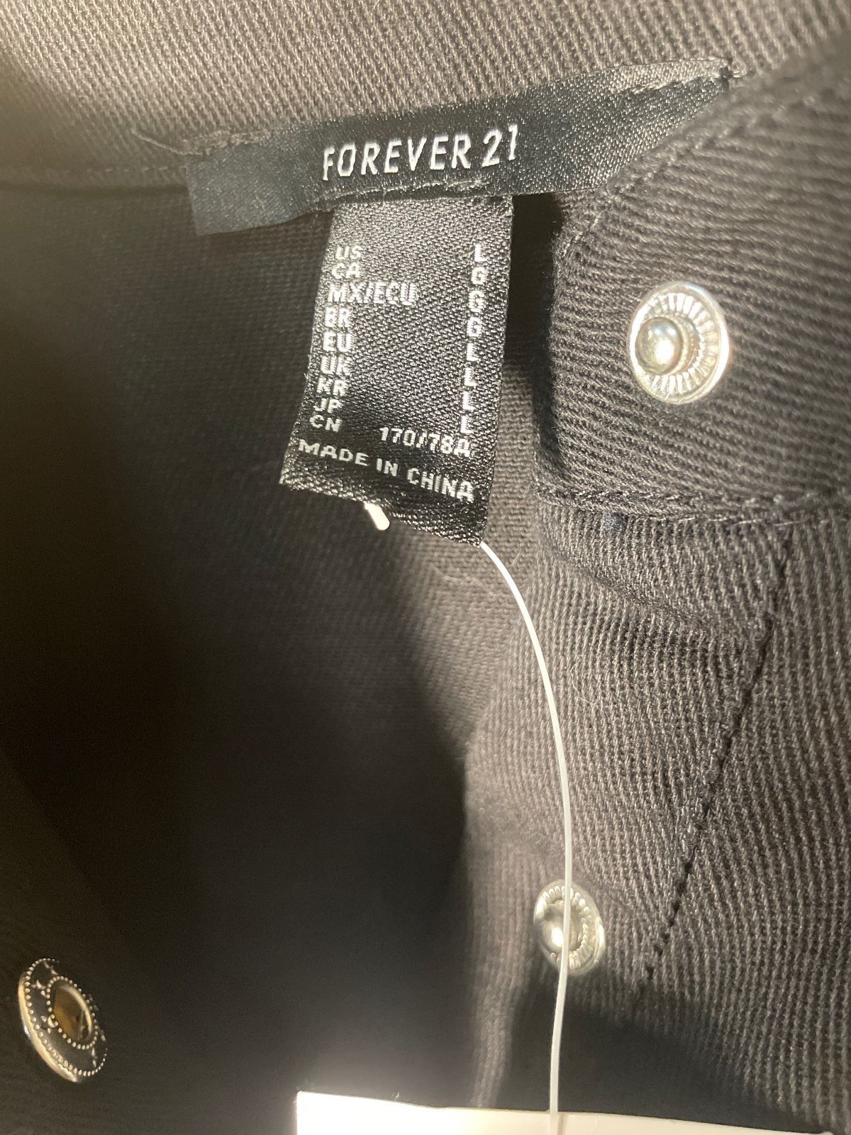 Forever 21 Denim Long Sleeve Snap Button Dress Jean Womens Size Large Black New