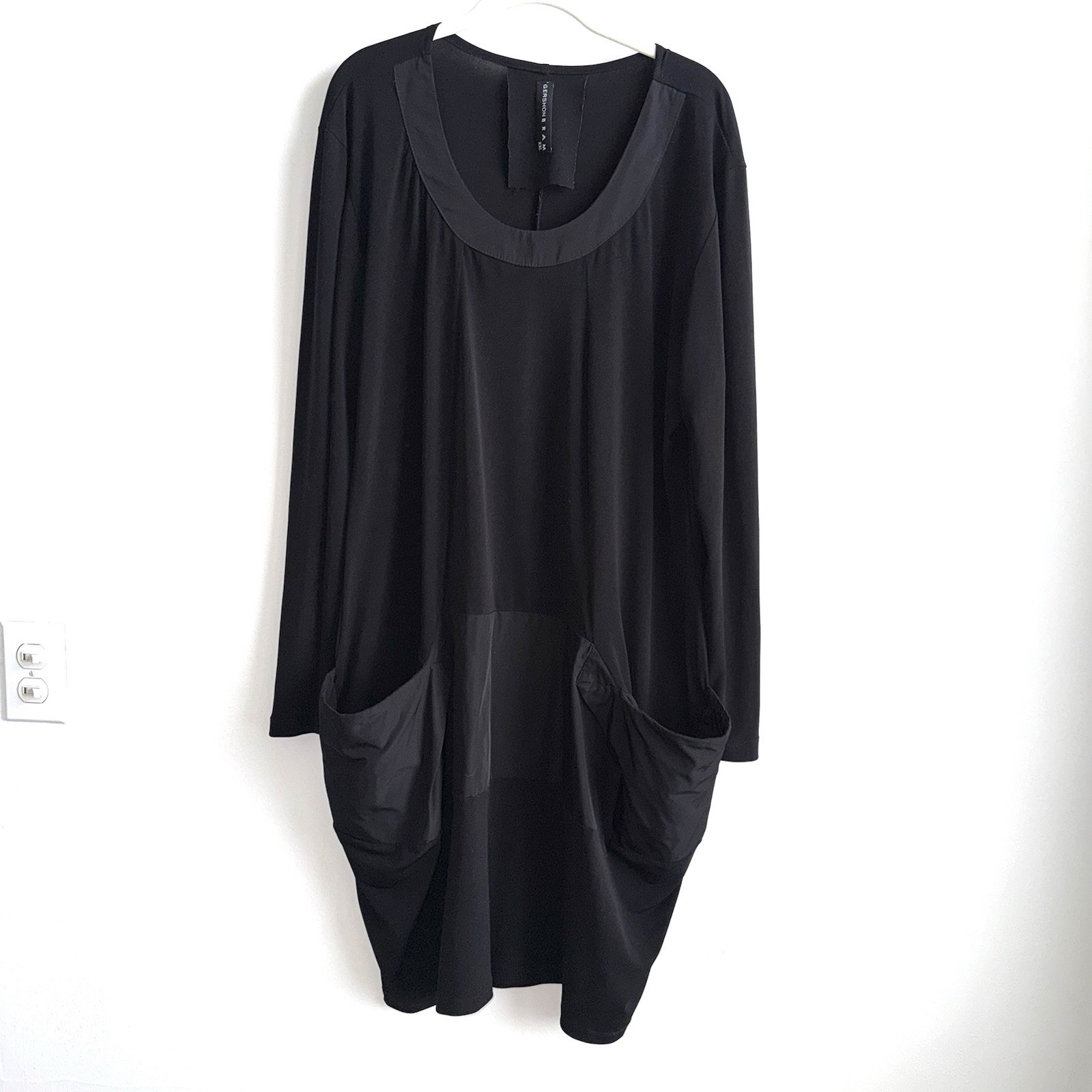Gershon Bram Tunic Dress Size XXL Lagenlook Black Pockets Oversized Art