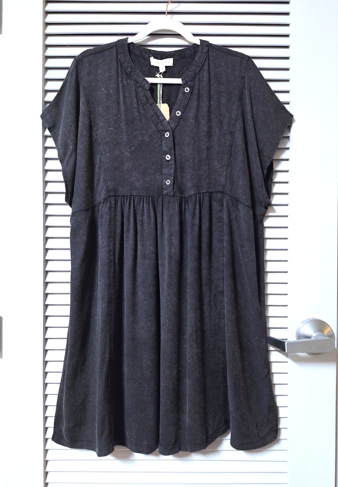 ash acid wash bat wing button pleat dress 1XL