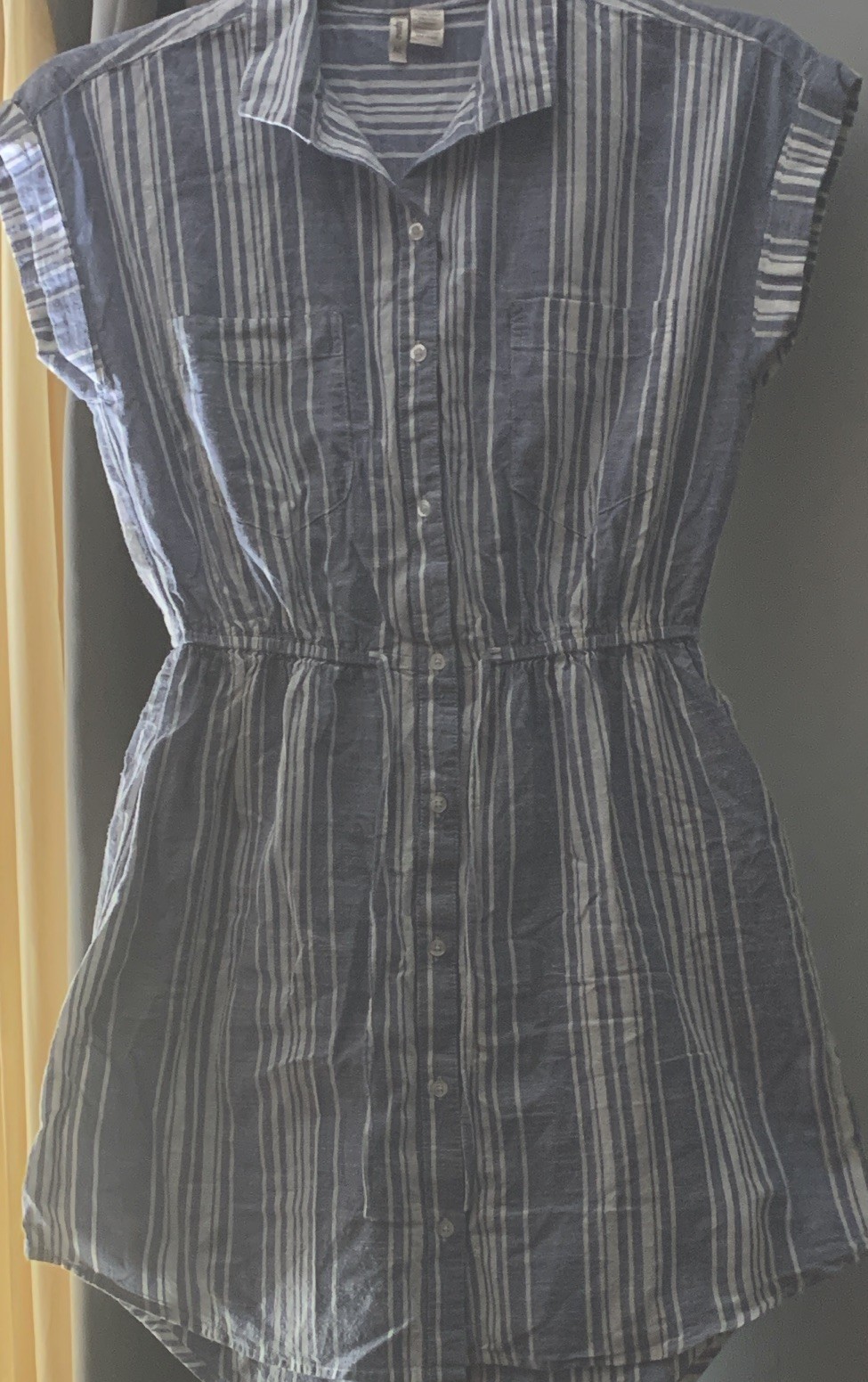 Japna Women’s Blue/White Striped Cotton Button-Front dress Elastic Waist M