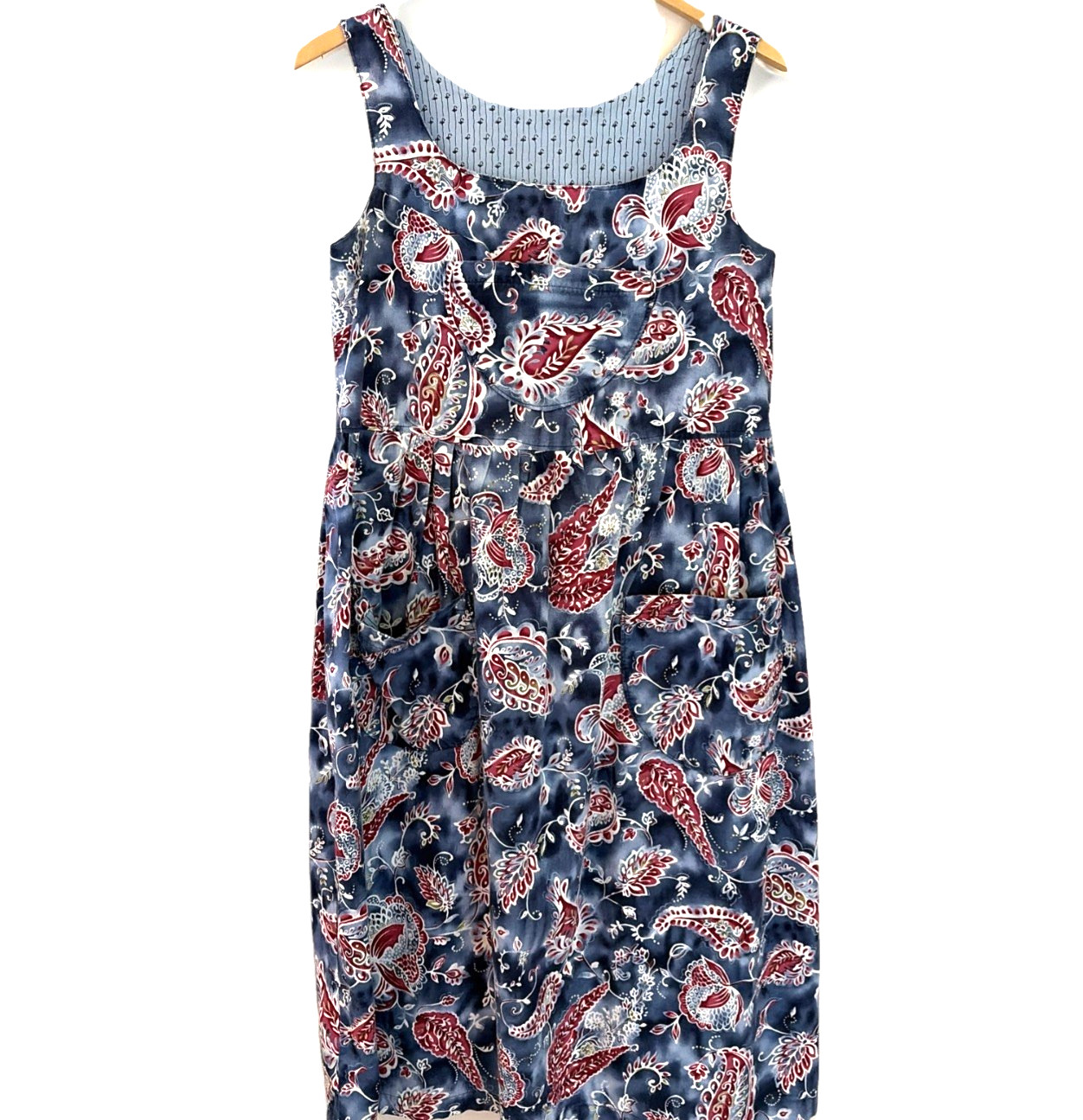 VTG 80s Hand Made Overall Jumper Midi Dress Size S Paisley 100% Cotton Modest