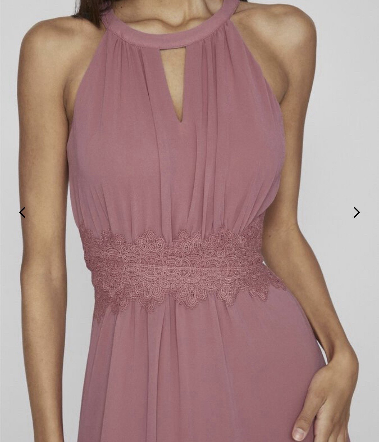 VILA Pink Halter Neck Chiffon Maxi Dress Lace Waist Zip Closure EU 40
