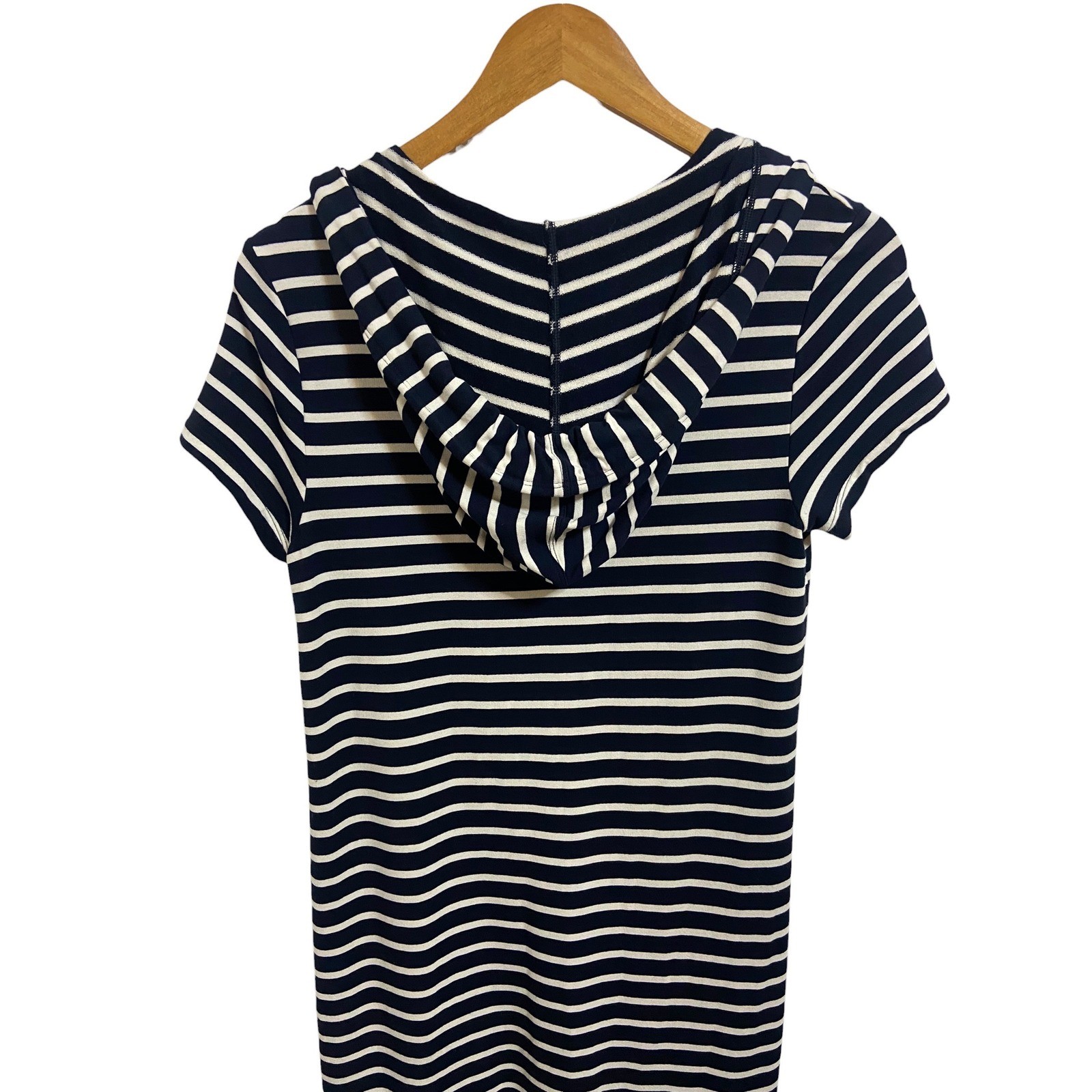 Cabi Navy White Striped Hooded Short Sleeve T-Shirt Dress Nautical Coastal XS