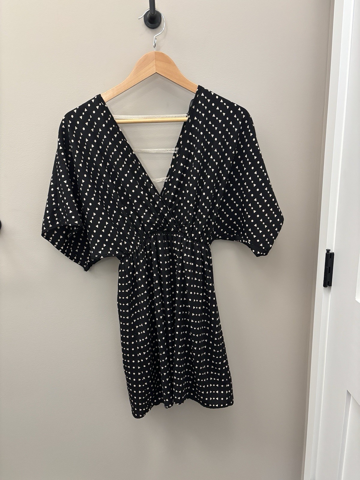 Sage made in USA vintage dress size small black and white white deep V mini dres