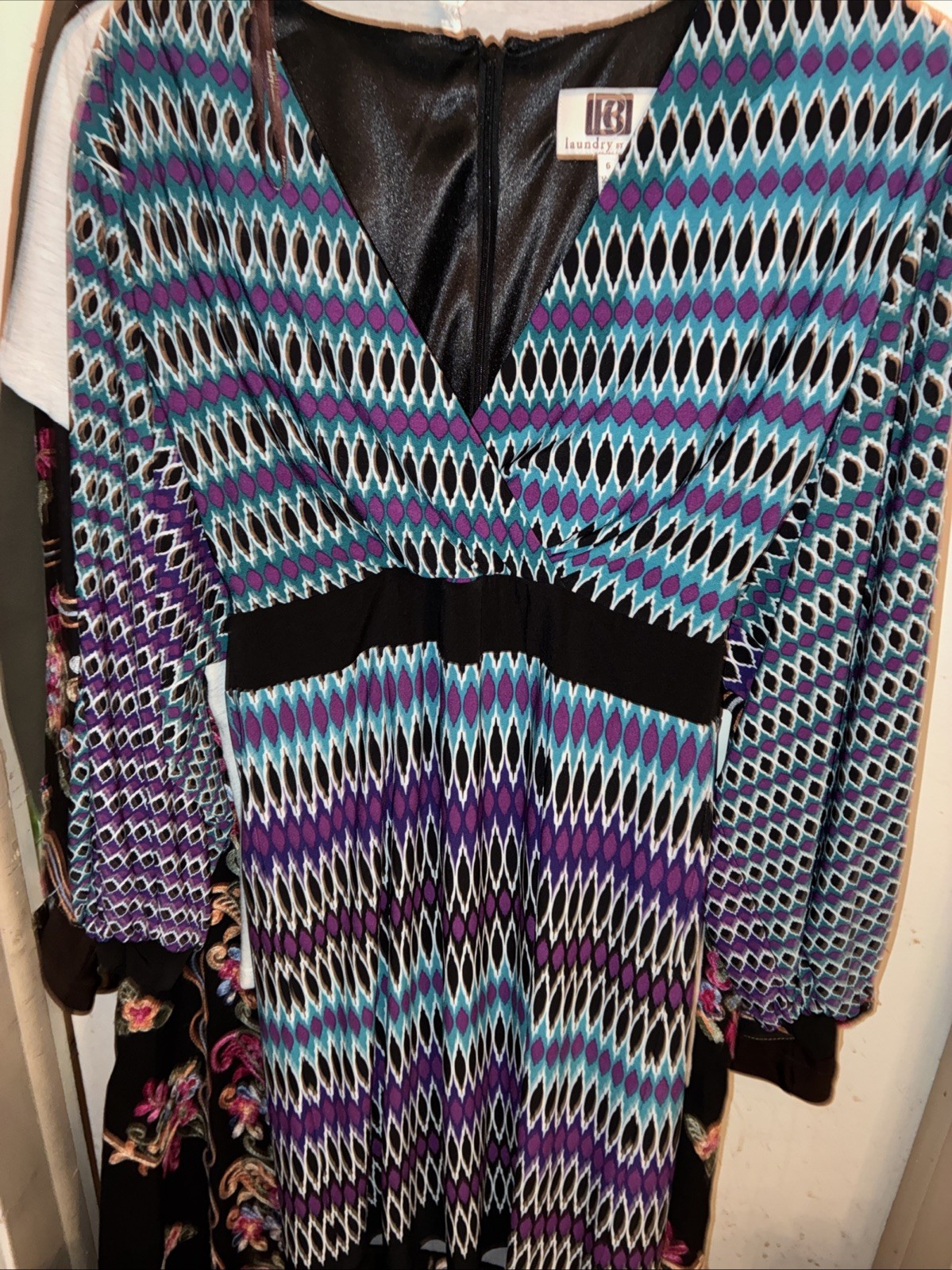 Laundry by Design Purple Teal Black Geometric Print Dress Women’s Size 6 NWT