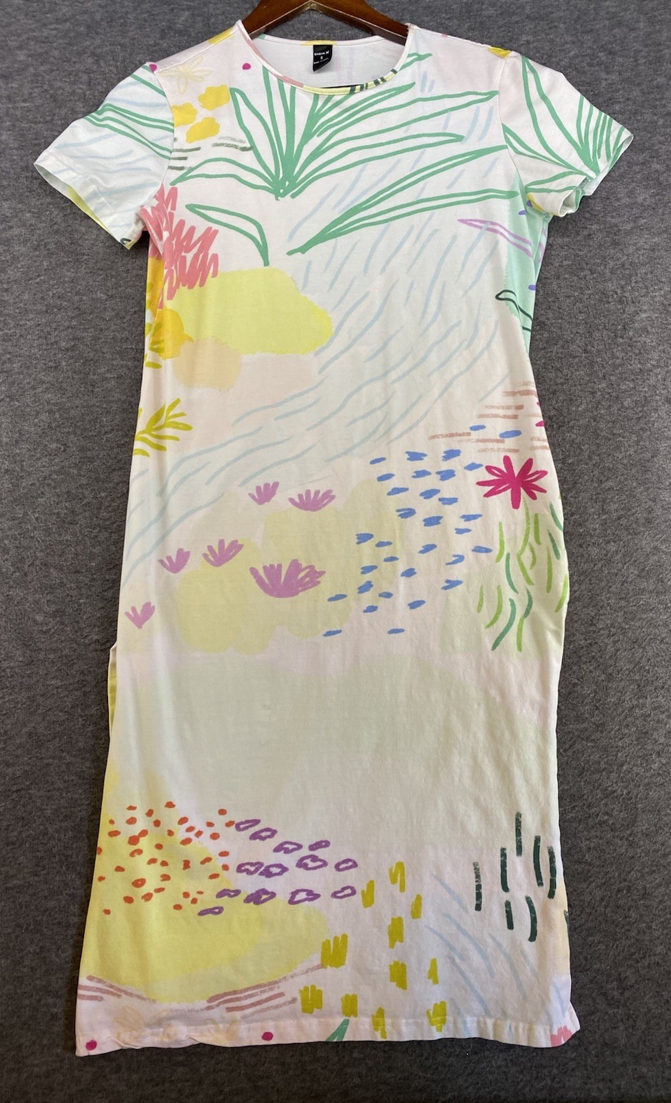 Shein Women’s Small Short Sleeve A Line T Shirt Dress Colorful Floral See Pics