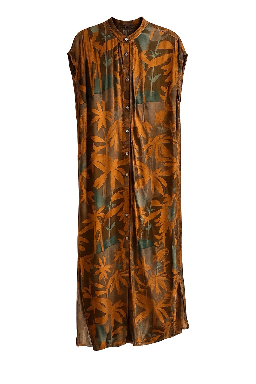& Other Stories Button Front Tropical Palm Print Midi Dress Size 10