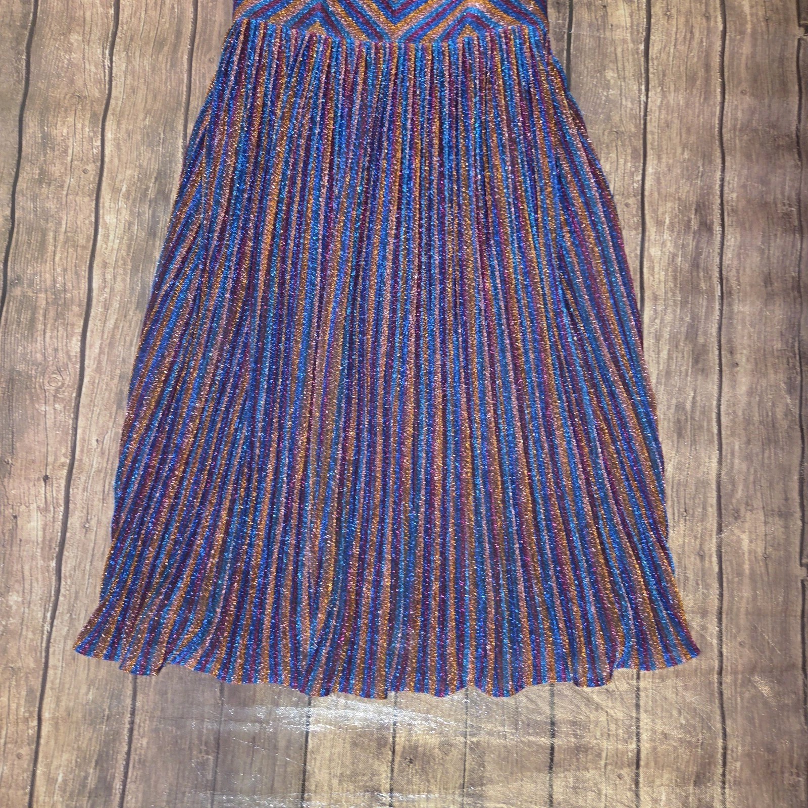 Dress the Population Haley Metallic Pleated Dress Women M Multicolor Retro Disco