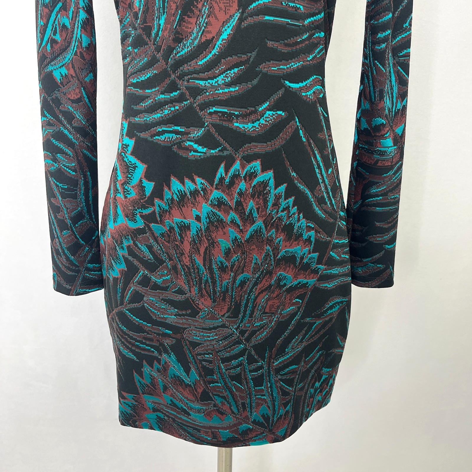 Mara Hoffman Herbarium Jacquard Long Sleeve Knit Mini Dress Teal Sz M