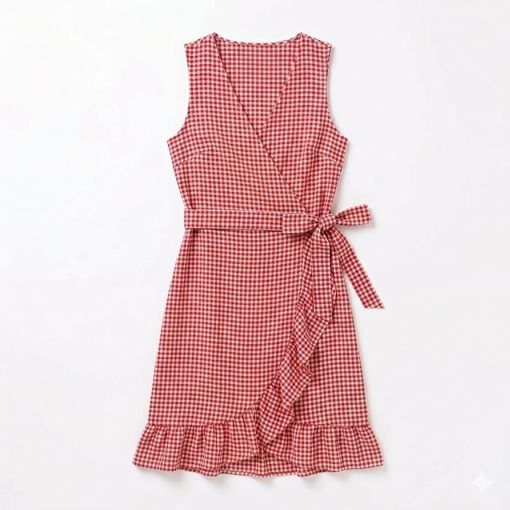 Rails Madison Red White Gingham Ruffle Wrap Dress Size Small Sleeveless Mini