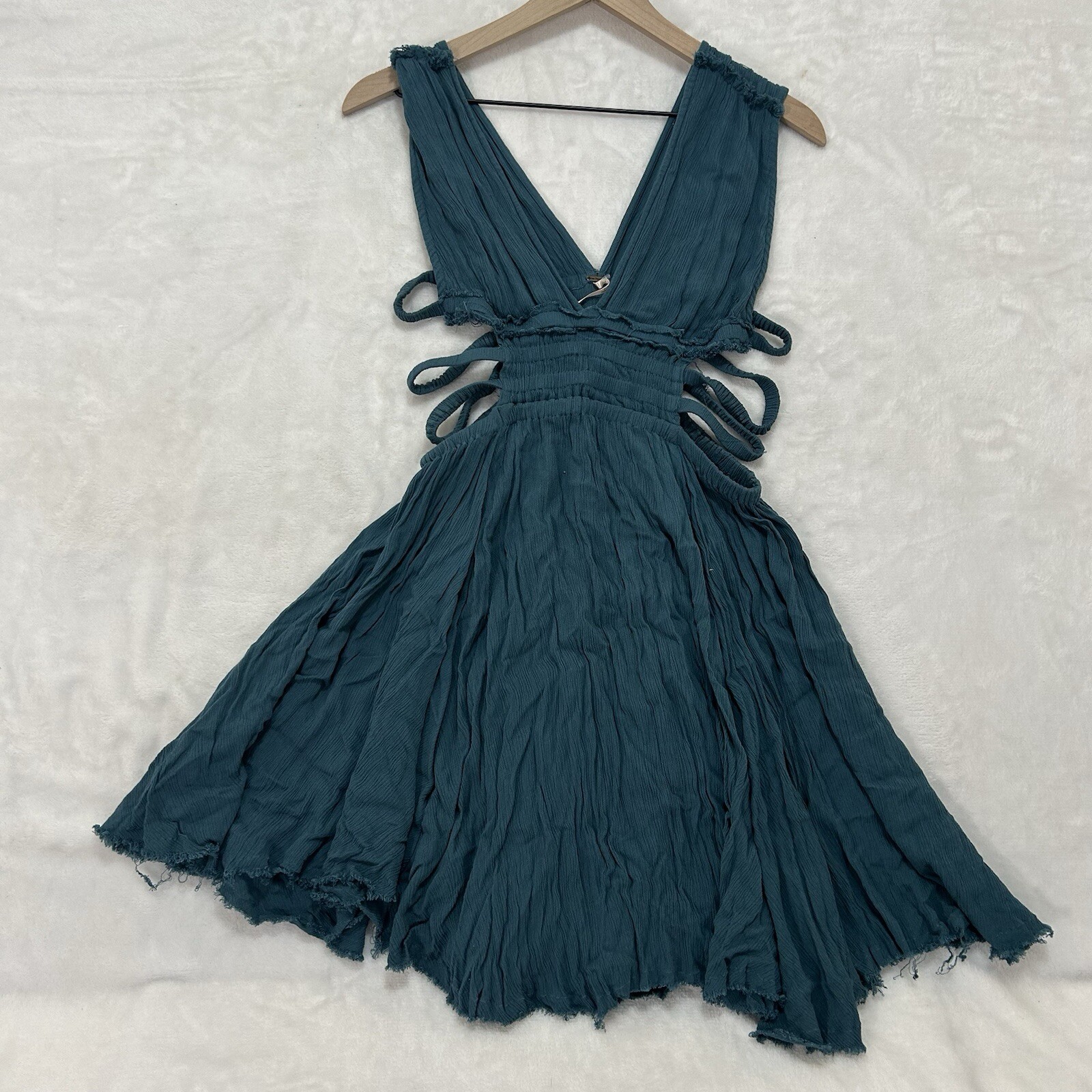 Free People Women’s Dress S Blue Green Cut Out Boho Mini Festival Chic