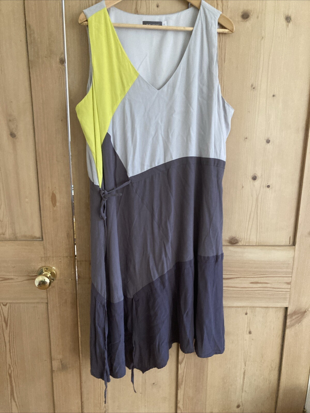Mint Velvet grey yellow colourblock midi dress UK18 v-neck sleeveless, lined