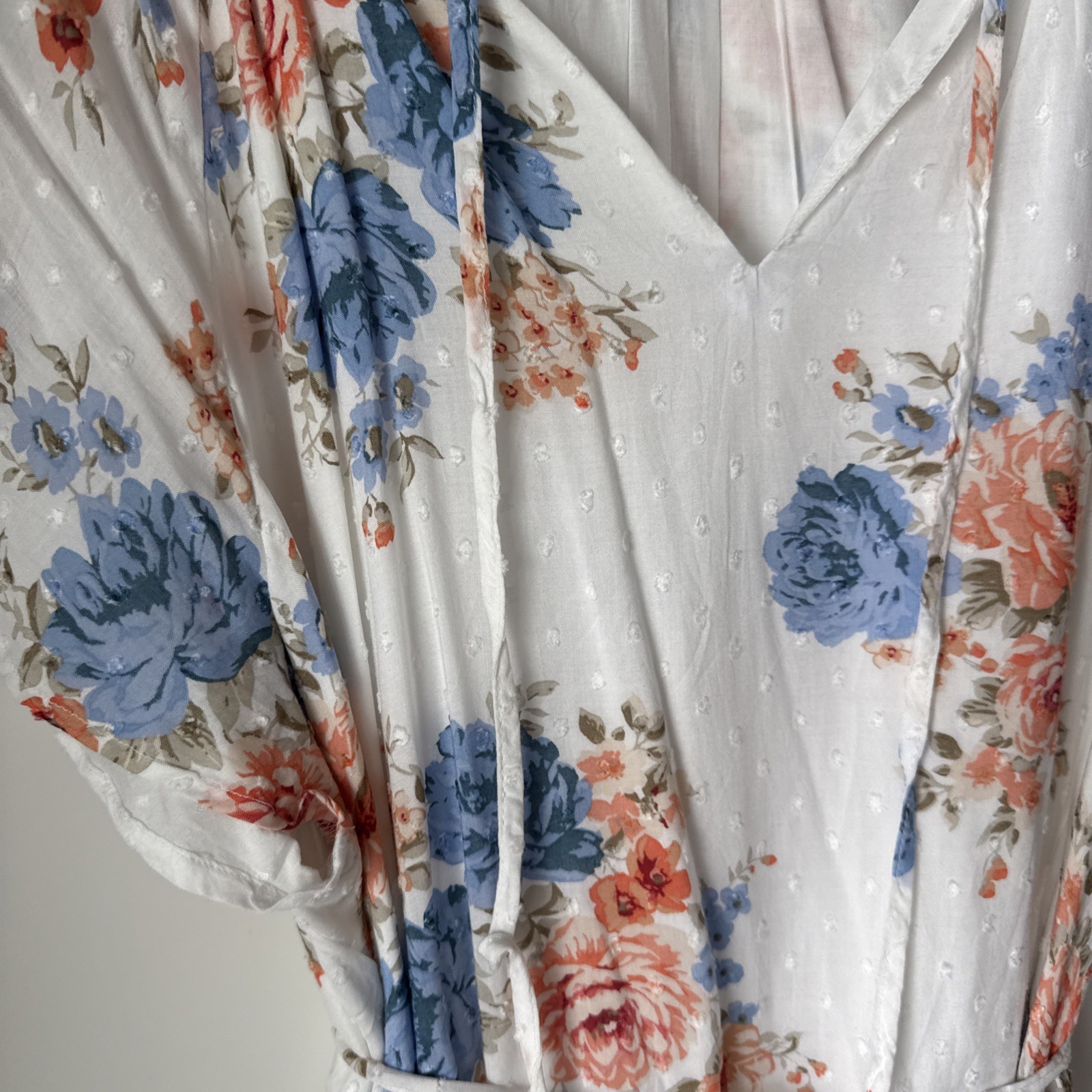 LOFT – White Floral Dress – XL – Lined – Orange and Blue Floral – Drawstring Ned
