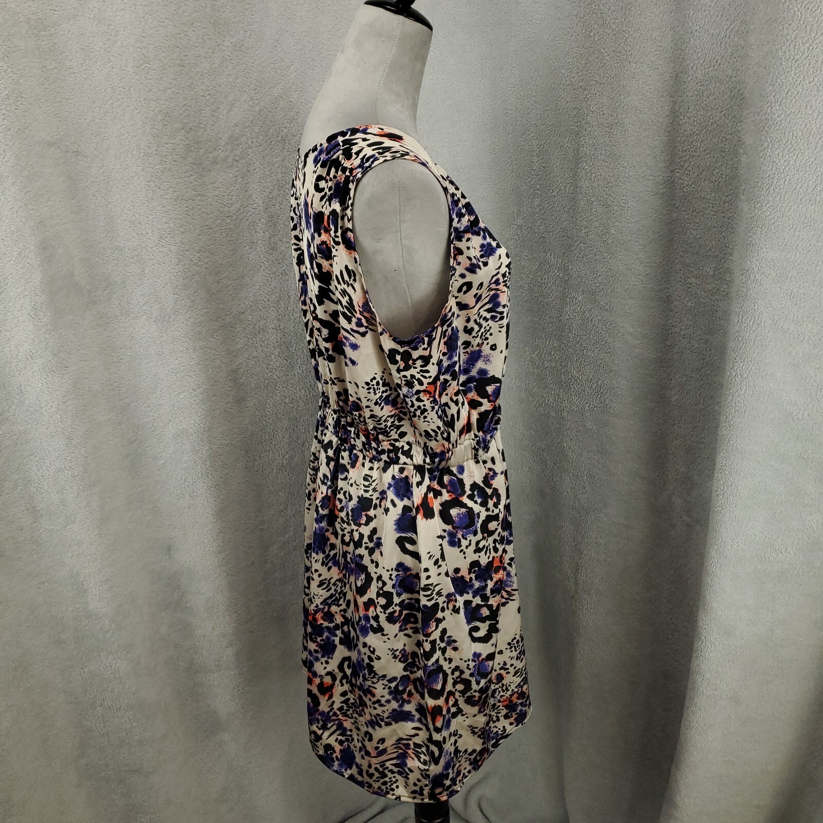 Womens Tunic Size Large Mini Micro Dress Satin Tank Artsy Animal Print Pullover