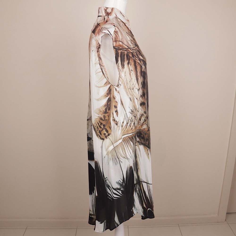 Scanlan Theodore Silk Feather Print Shirt Dress Sleeveless AU 10 Made Australia