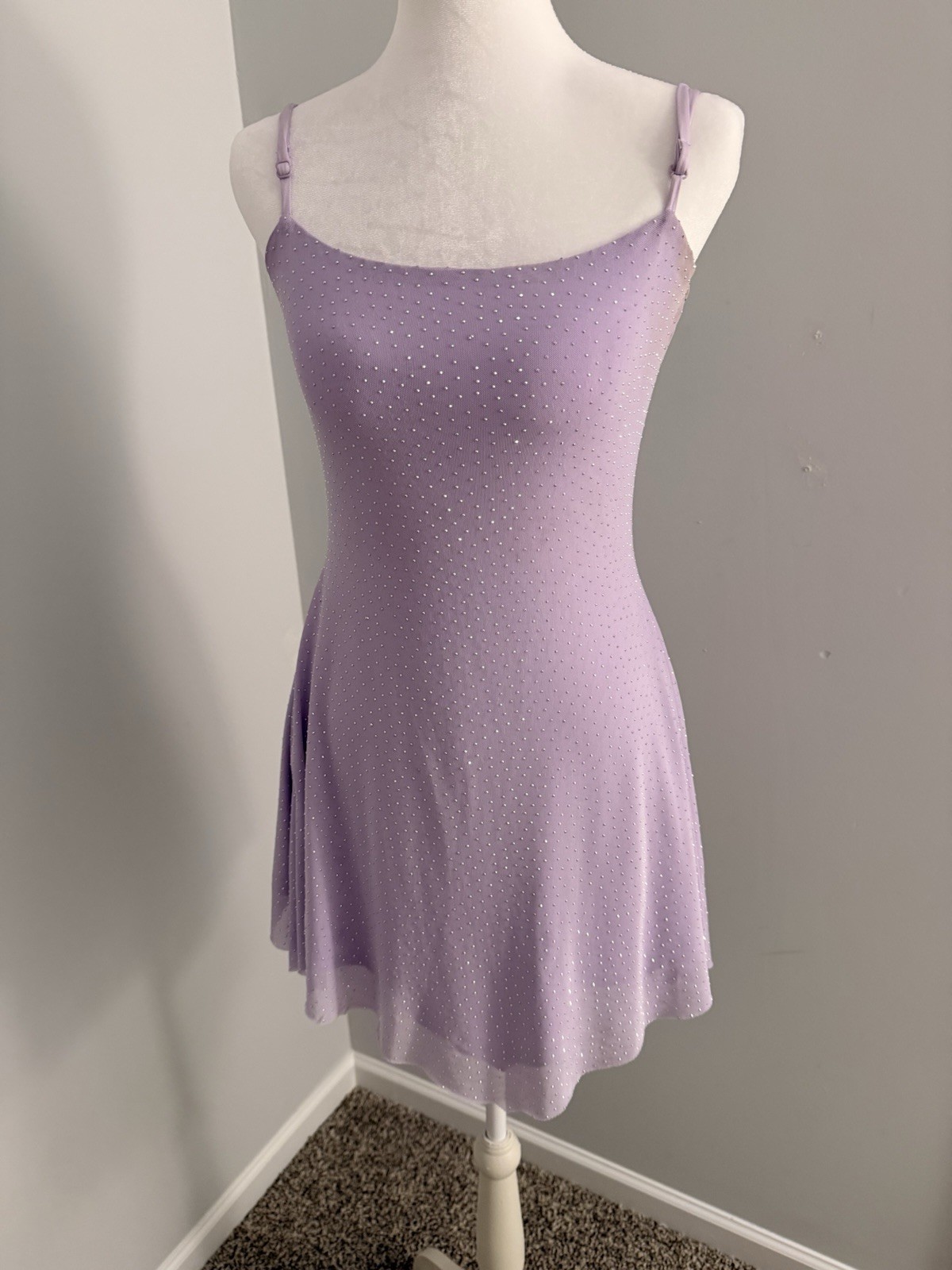 Women’s Size Small Lilac Rhinestone Mini Dress Spaghetti Strap Party Dress