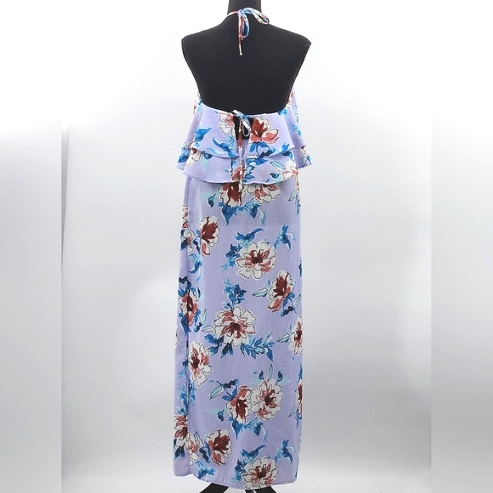 Aqua Maxi Halter Dress Size Small Purple Blue Floral Blouson Flowy Fairy Boho