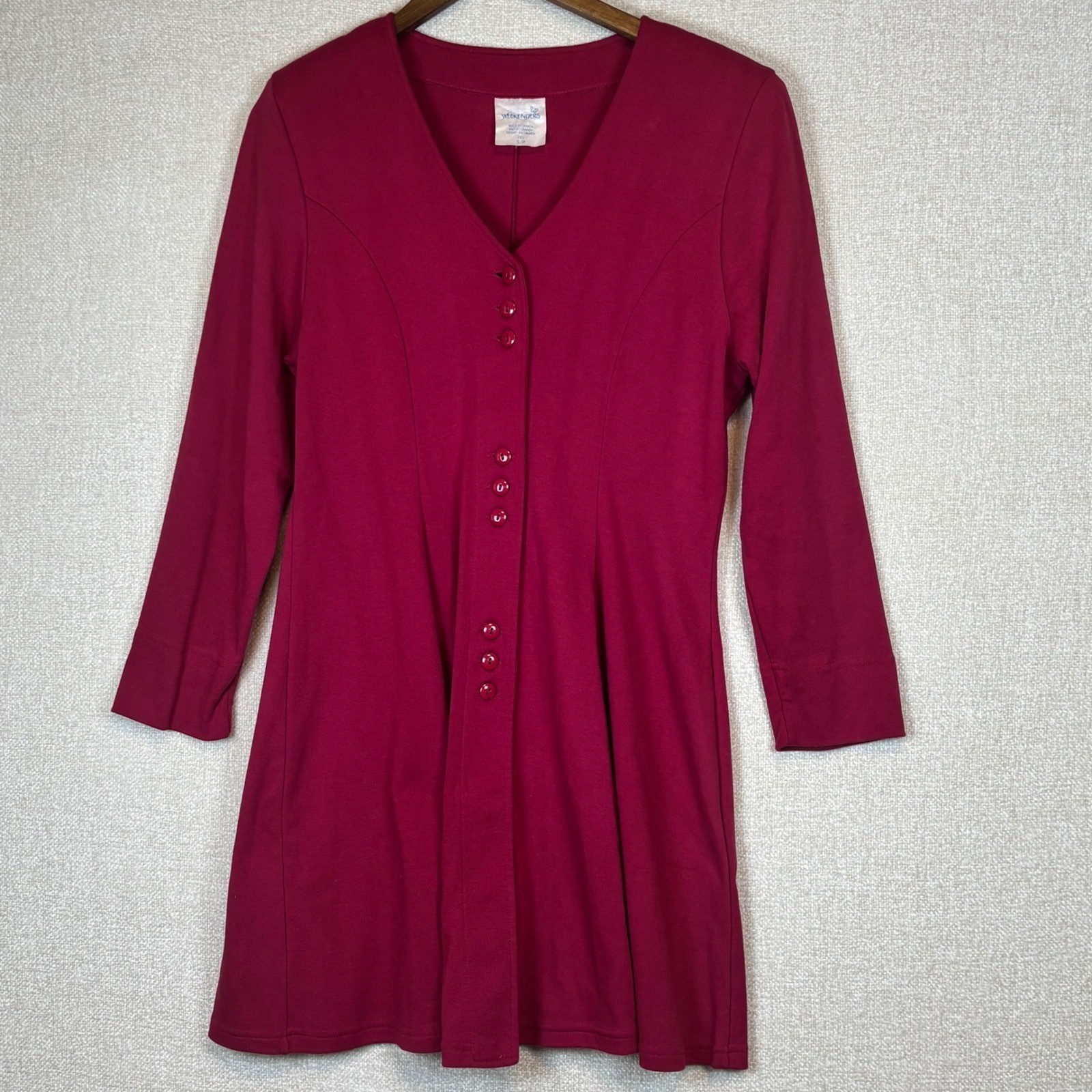 Weekenders Size Small Berry Red Button Front V-Neck Long Sleeve Knit Dress