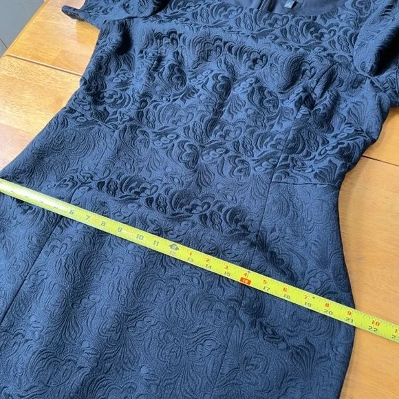 Talbots Sz 12 Black Brocade Flutter Sleeve Back Zip Midi Lined Dress