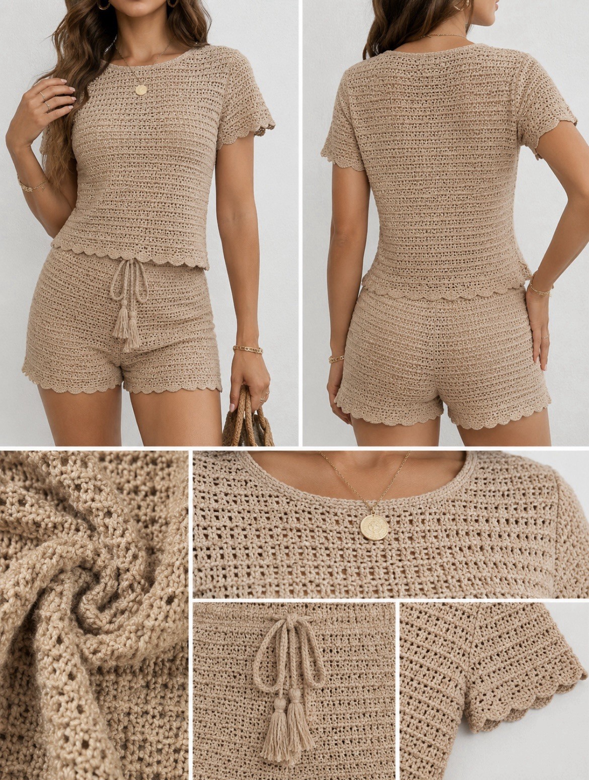 Fisoew Crochet 2 Piece Set XS/S Est Short Sleeve Top Shorts NWT