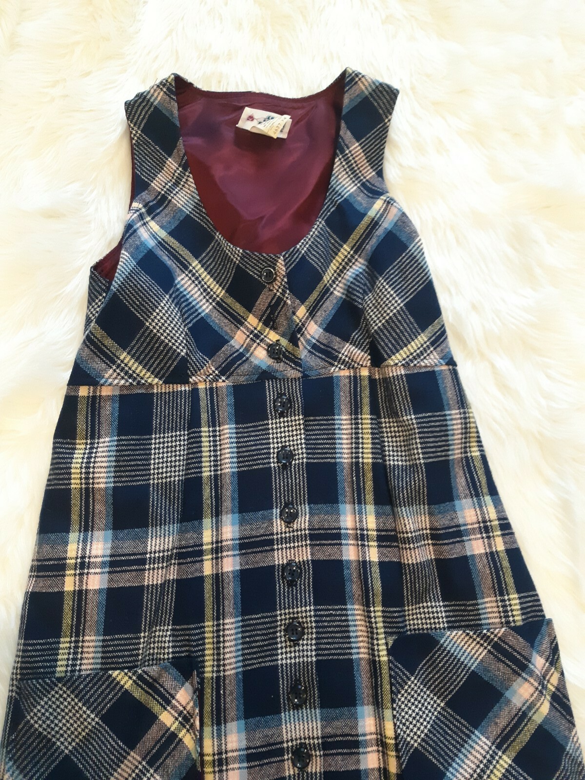 Vintage College Town Dress Plaid Long Buttons 2 Pockets Womens Size 7 / 8 Wool