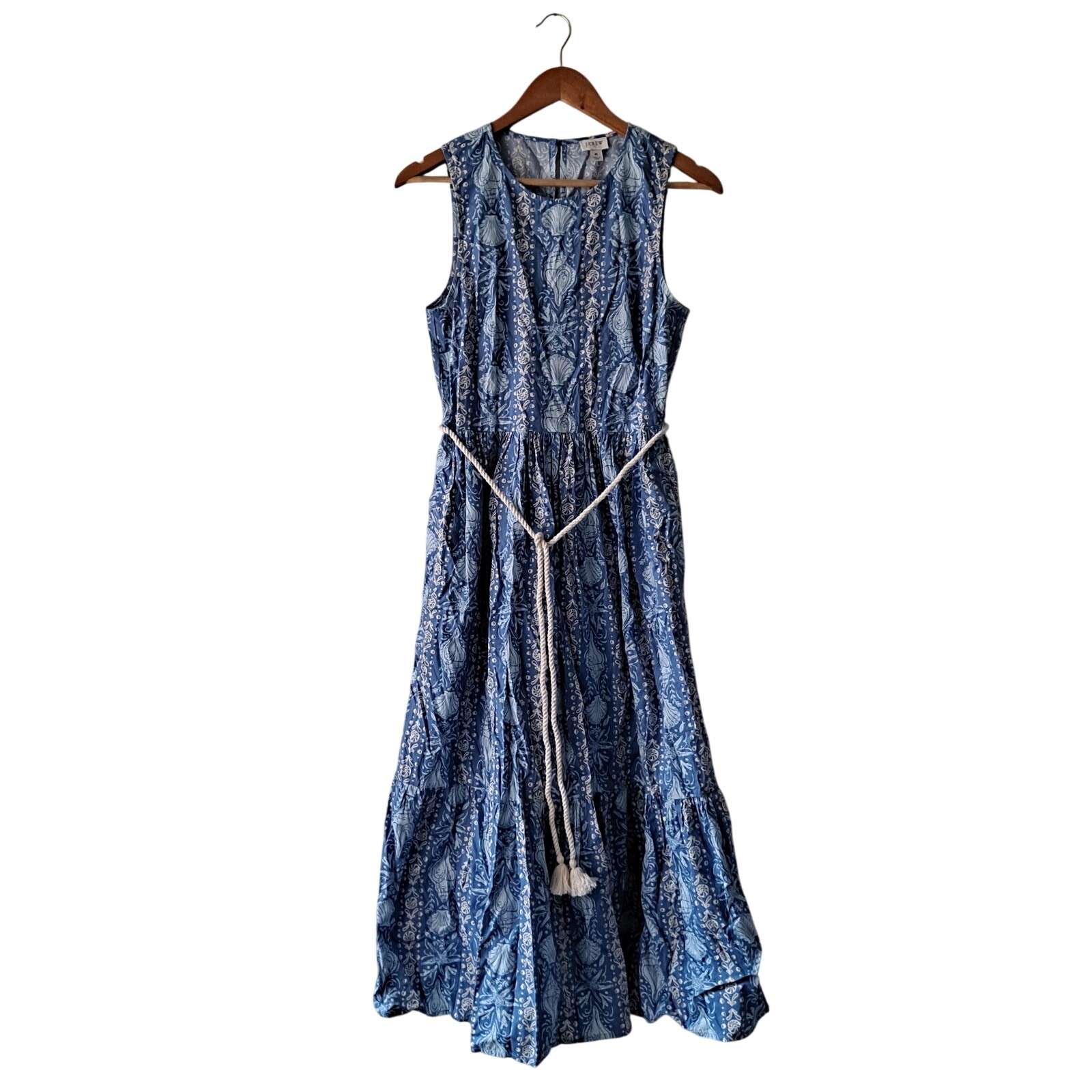 NWOT J. Crew Tiered Rope Belt Midi Dress Vintage Peri Gentle Sea Women’s Size 6