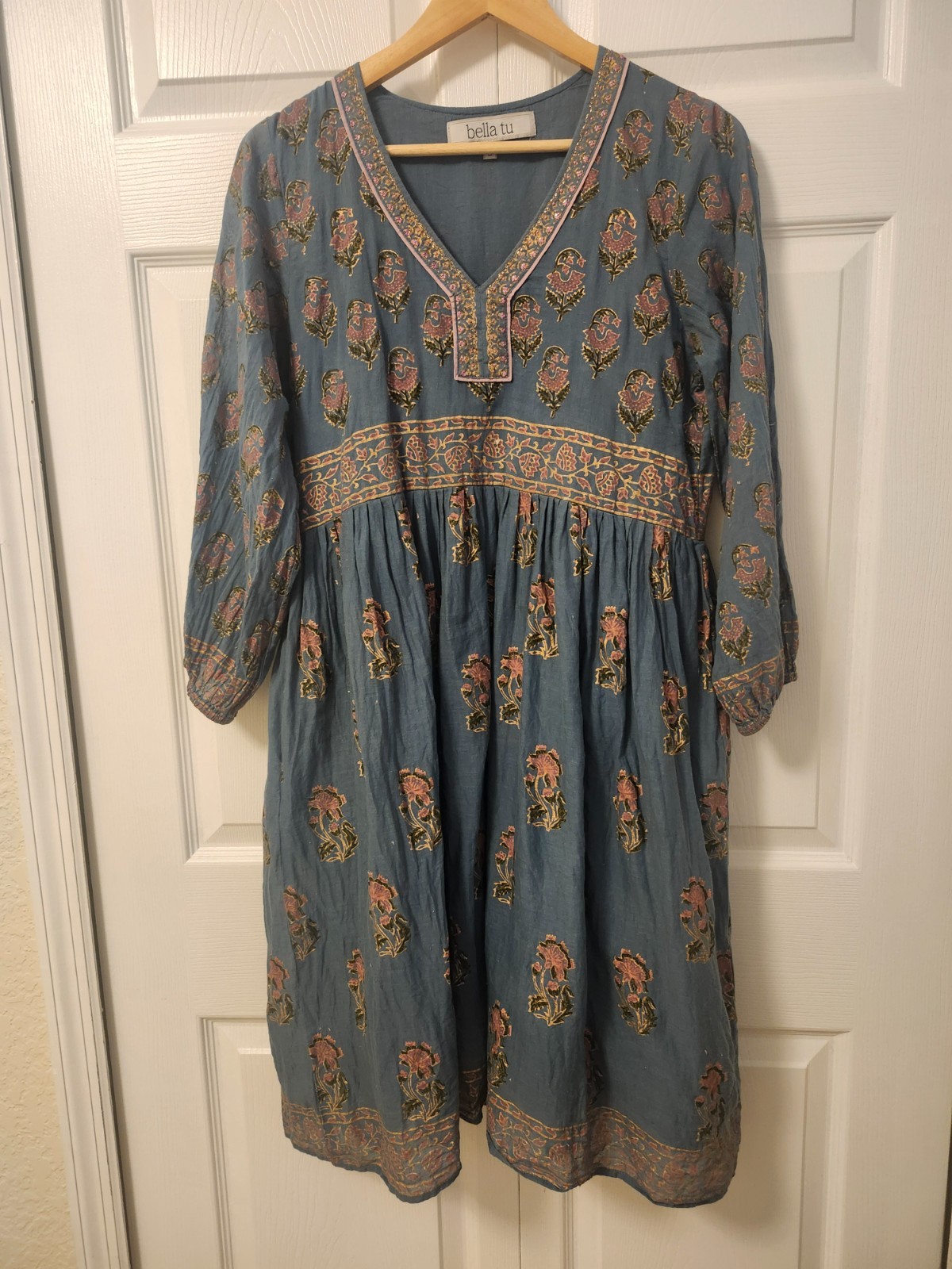 Bella Tu Size S 100% Cotton Floral Print Lined Boho Dress