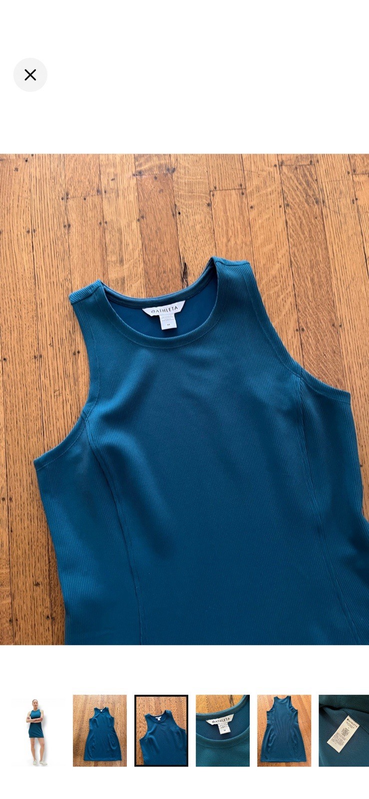 Athleta Blue Ribbed Knit Sheath Dress Knee Length Round Neck Sleeveless M