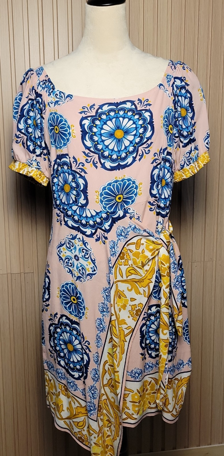 Anthropologie Maeve Resort Wrap Dress Women Size 8 Pink Gold Floral Summer